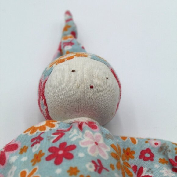 Under The Nile Organic Cotton Cloth Baby Doll Pink & Orange Flowers 9” Lovey Toy - Picture 2 of 6